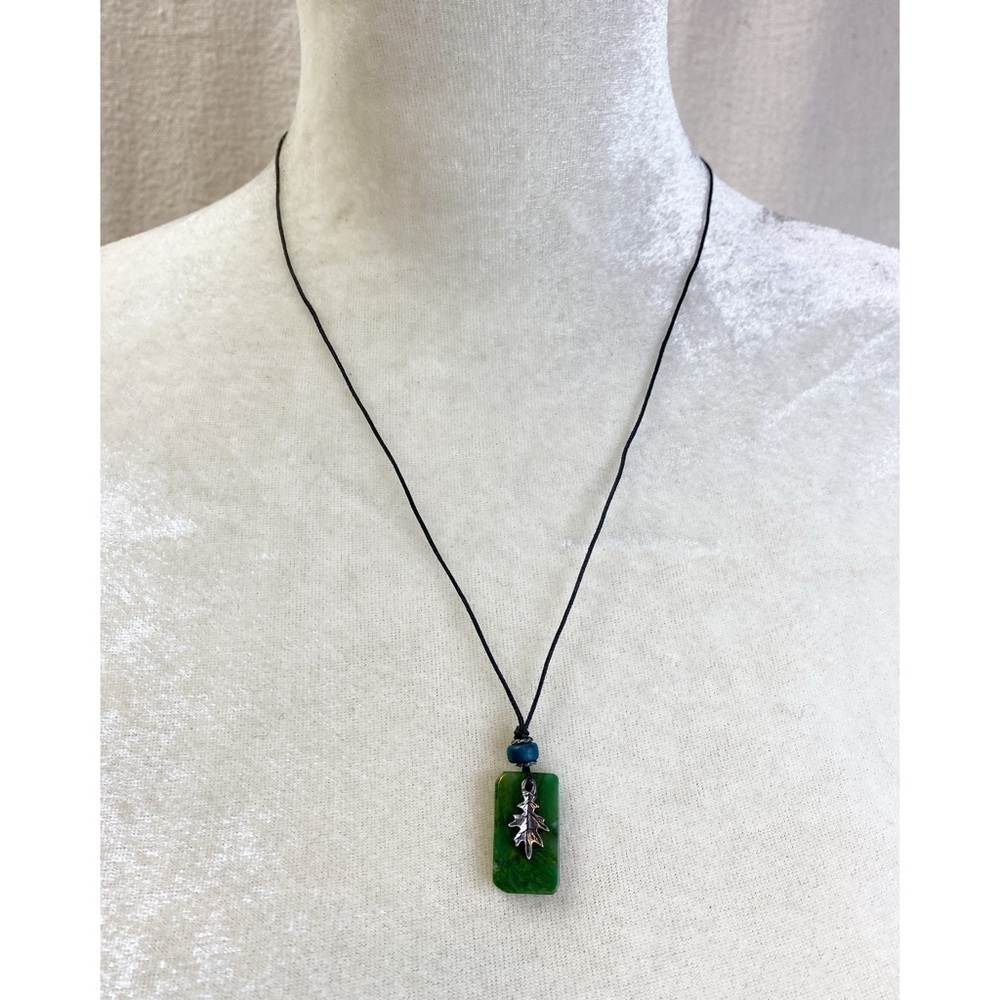 Danforth pewter Oak leaf and stone necklace vintage 1997